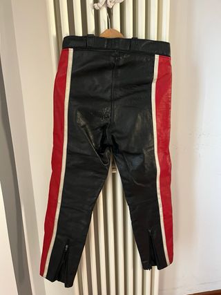 Pantaloni Moto Pelle Rossi Neri