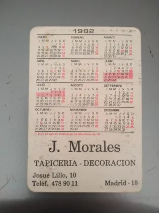 Calendarios Bolsillo 1982