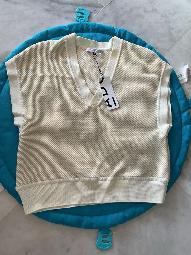 Chaleco de punto beige/blanco Talla M