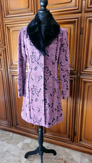 Cappotto vintage floreale con pelliccia
