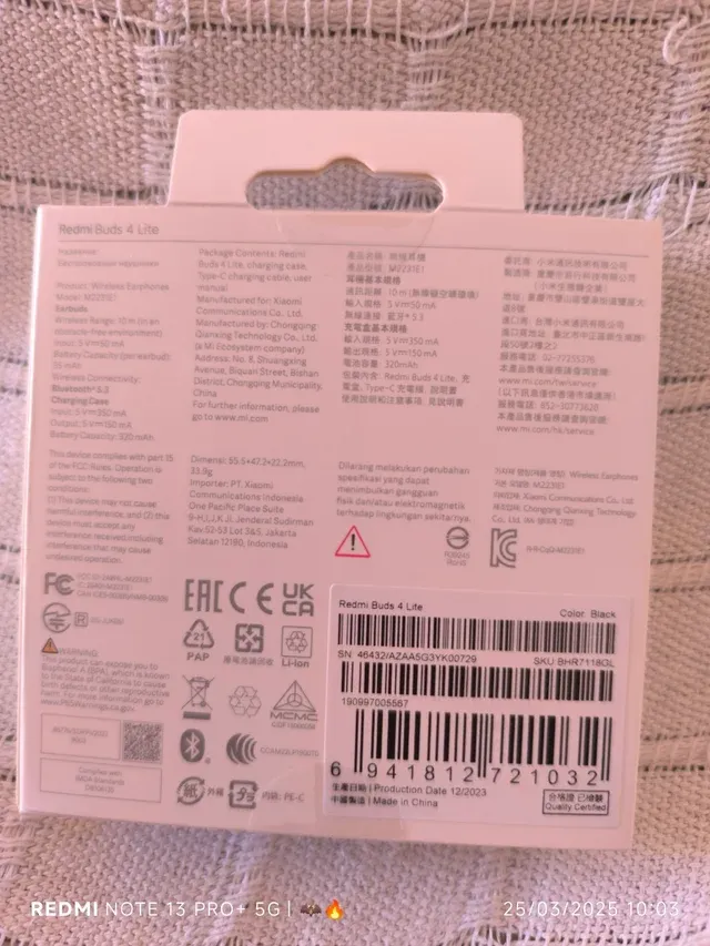 Auriculares Inalám. Redmi Buds 4 Lite PRECINTADOS