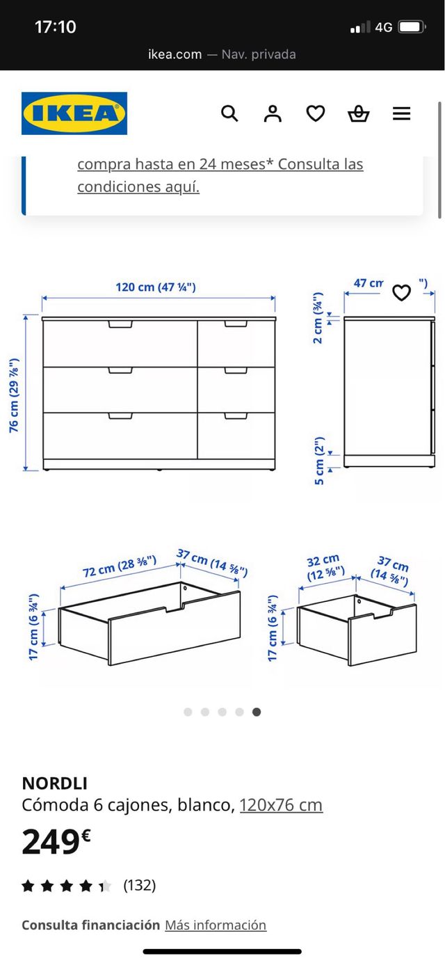 Cómoda Ikea NORDLI 6 cajones blanca