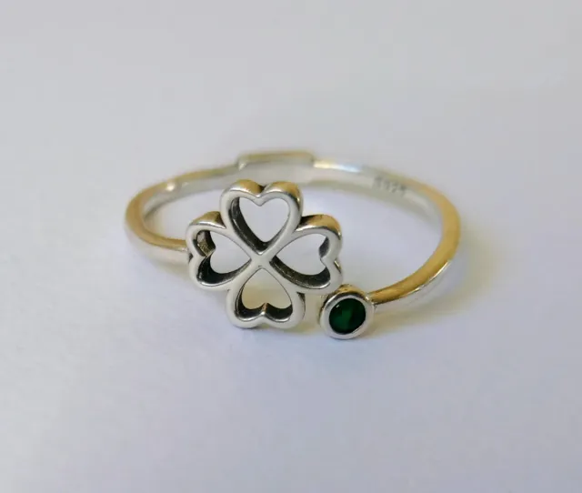 Anillo plata trébol buena suerte circonita verde