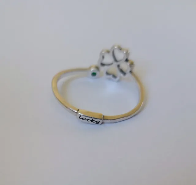 Anillo plata trébol buena suerte circonita verde