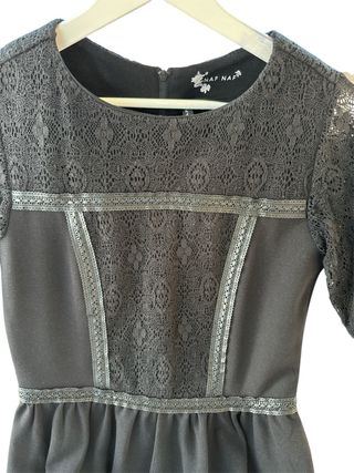 Vestido negro encaje y cuero