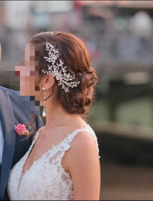 Tocado Novia Rosa Clará Plata y perlas