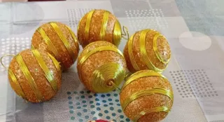 Palline Natalizie Oro Glitter Filo Metallico