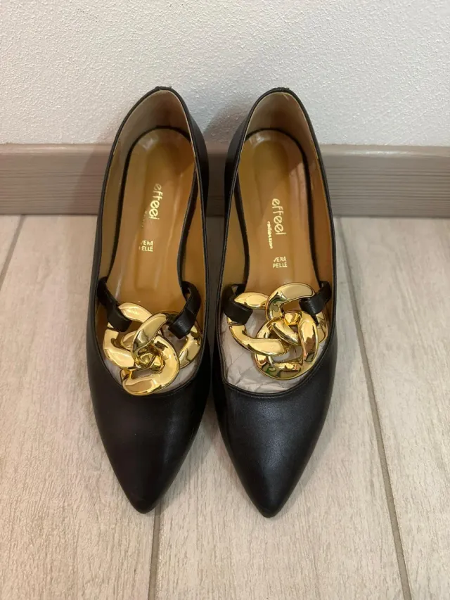 Décolleté Effeel Pelle Nera Oro Tg 40