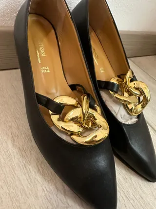 Décolleté Effeel Pelle Nera Oro Tg 40