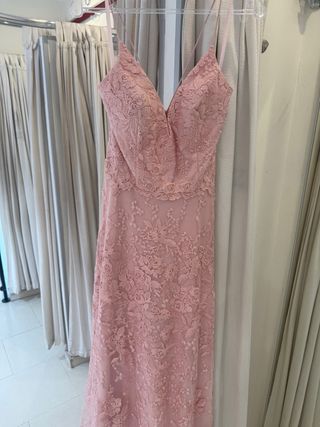 Vestido largo fiesta encaje rosa