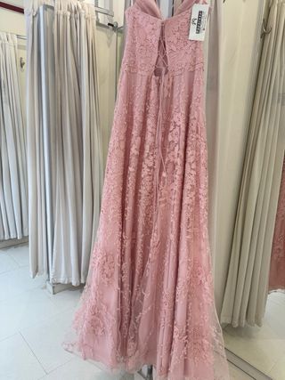 Vestido largo fiesta encaje rosa