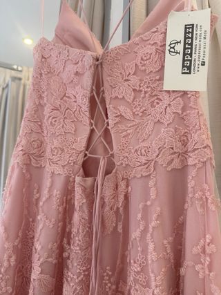 Vestido largo fiesta encaje rosa