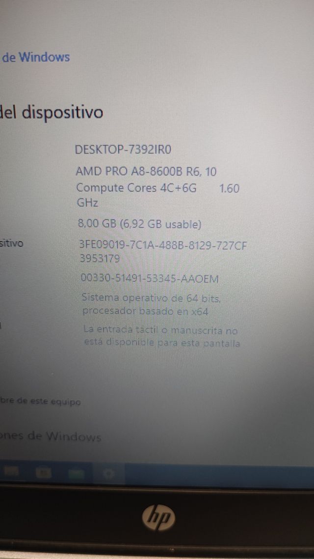 Portátil HP 725 G3 8GB RAM SSD