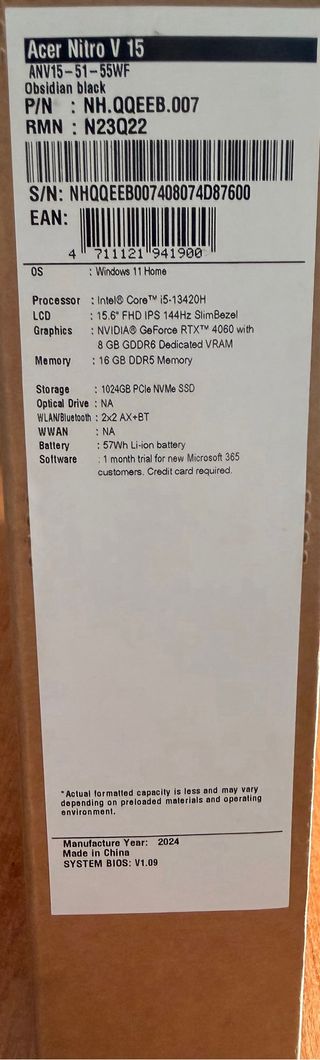 Portatile Acer Nitro V15 con tastiera RGB