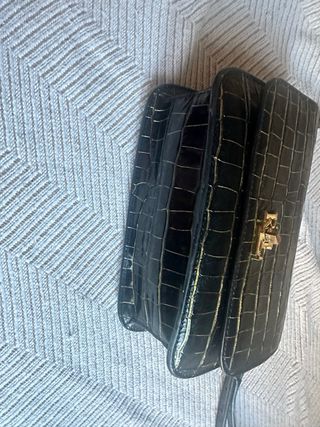 Bandolera Ralph Lauren Cocodrilo Negra y Dorada