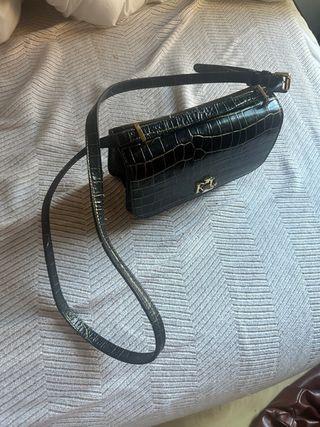Bandolera Ralph Lauren Cocodrilo Negra y Dorada