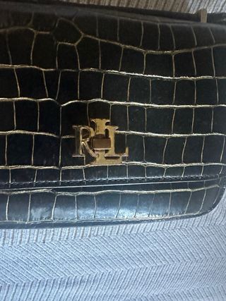 Bandolera Ralph Lauren Cocodrilo Negra y Dorada
