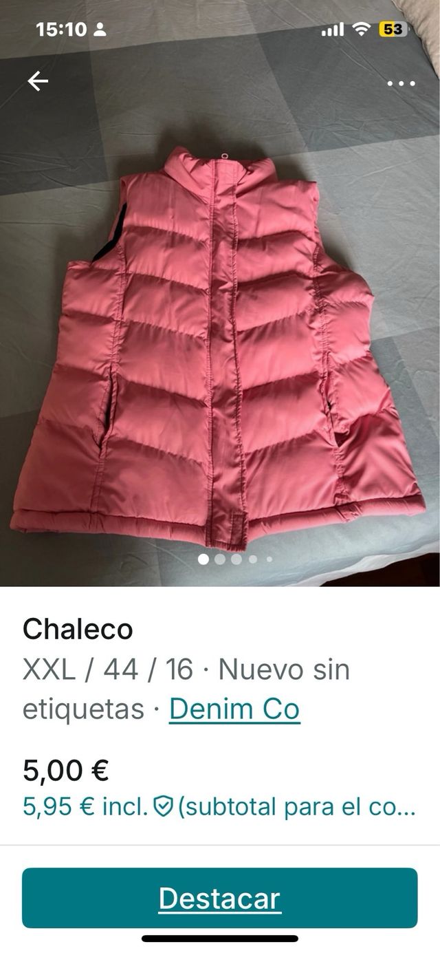 Chaleco acolchado rosa talla 44