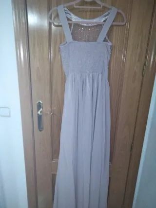 Vestido de fiesta largo rosa y plateado