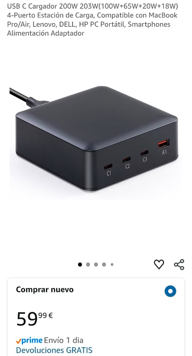 Estación USB 100W,65W,20W,18W cargador Samsung iPh