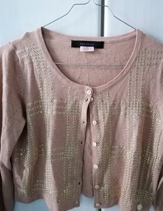 Cardigan Nenette donna rosa con borchie