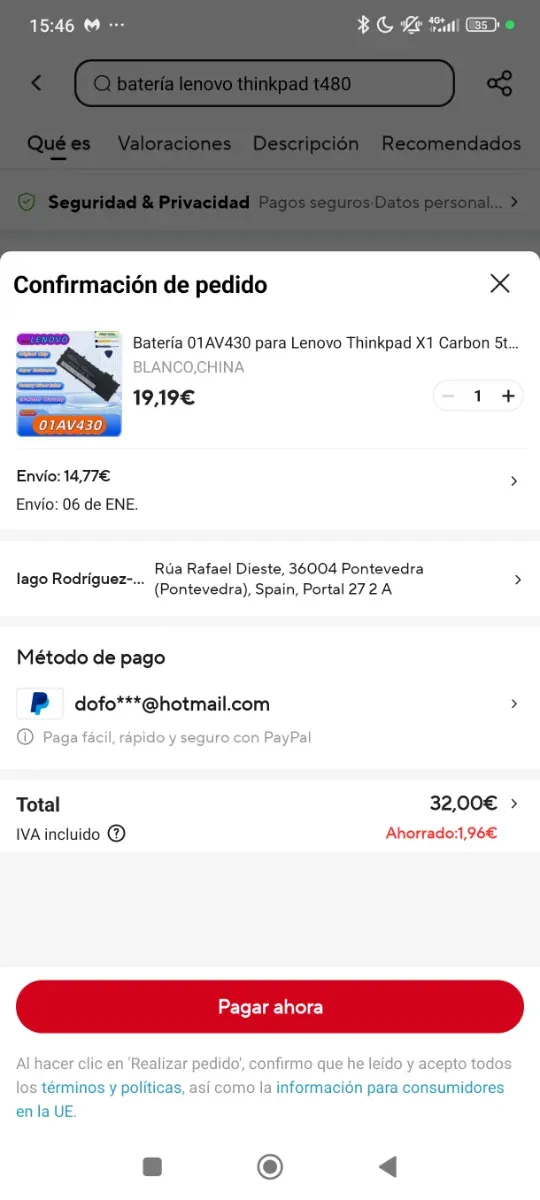 Batería Lenovo Thinkpad X1 Carbon