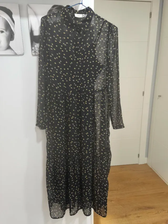 Vestido camisero negro estampado
