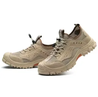 Botas de seguridad beige y marrón