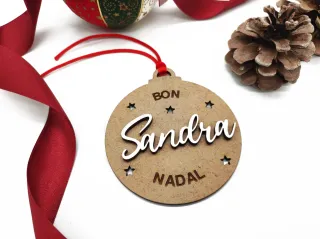 Bola Navidad Madera Estrellas Personalizada