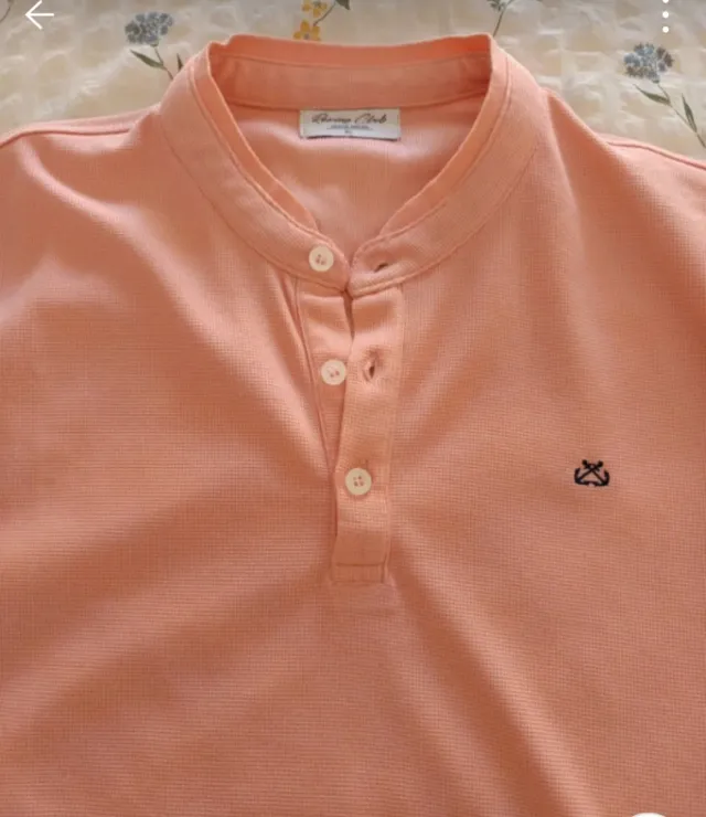 Polo caballero cuello mao naranja pastel