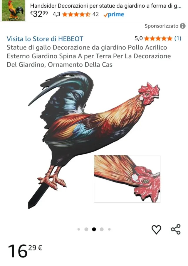 Statua gallo decorazione giardino con picchetto.