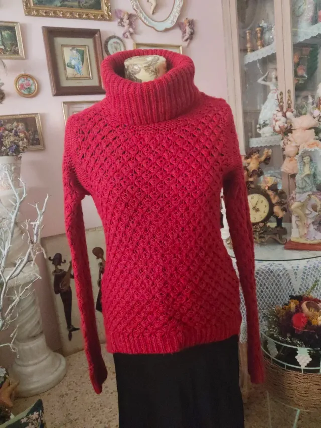 Suéter de punto cuello alto rojo Talla S