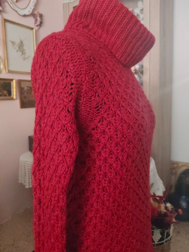 Suéter de punto cuello alto rojo Talla S