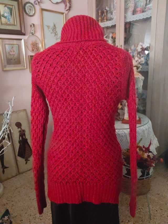 Suéter de punto cuello alto rojo Talla S