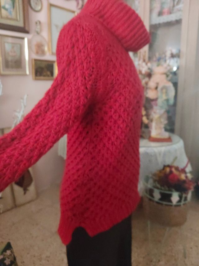Suéter de punto cuello alto rojo Talla S