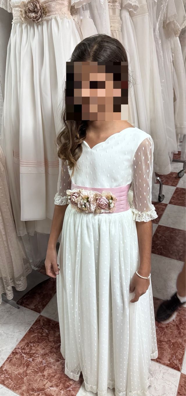 Vestido de Comunión Blanco y Rosa