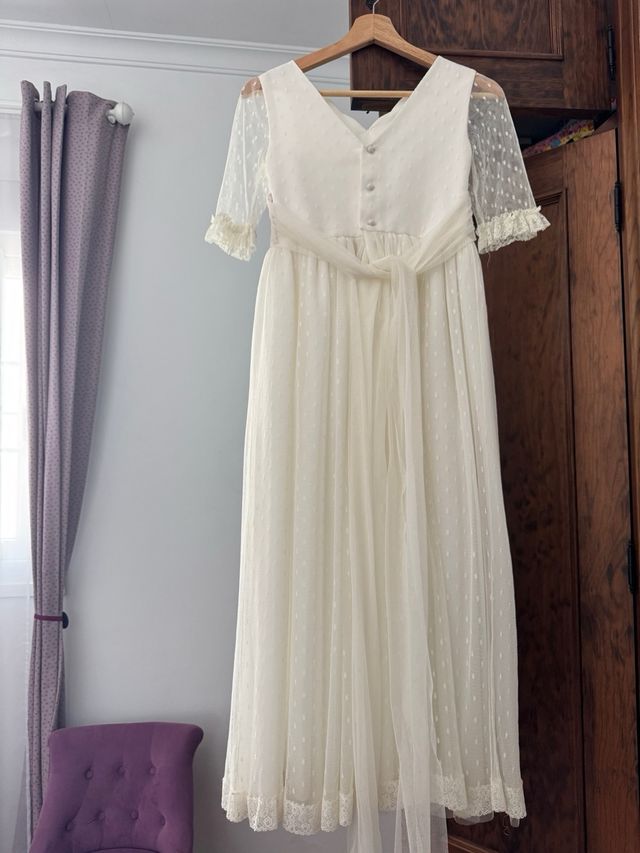 Vestido de Comunión Blanco y Rosa