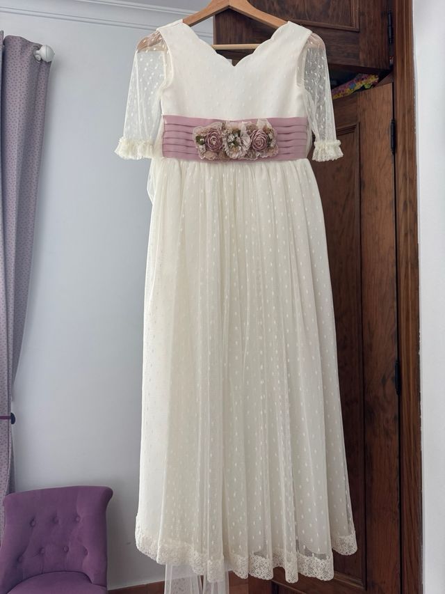 Vestido de Comunión Blanco y Rosa