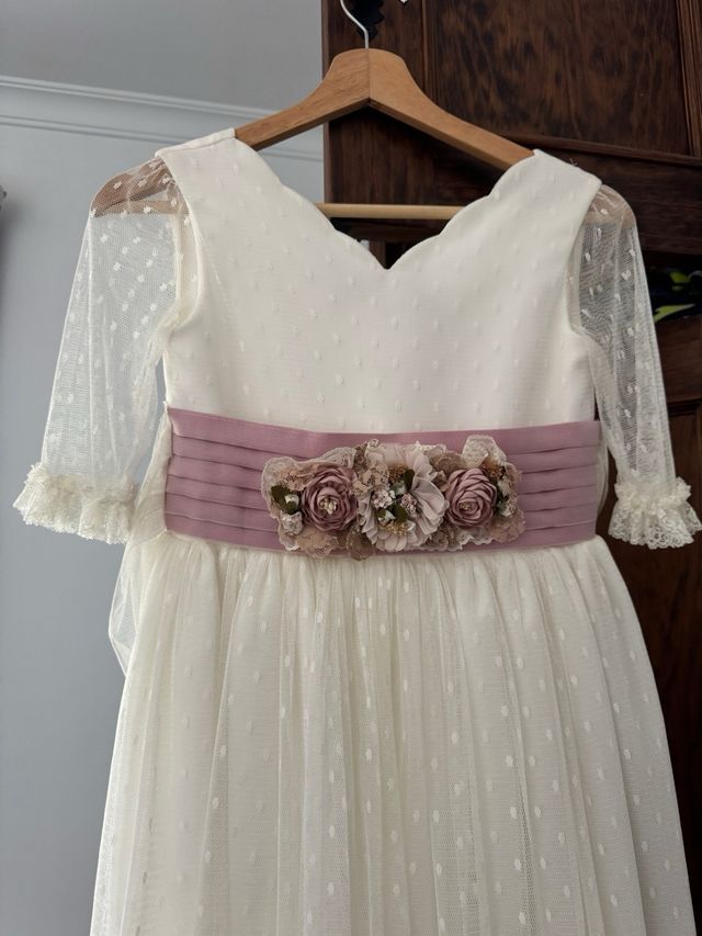 Vestido de Comunión Blanco y Rosa