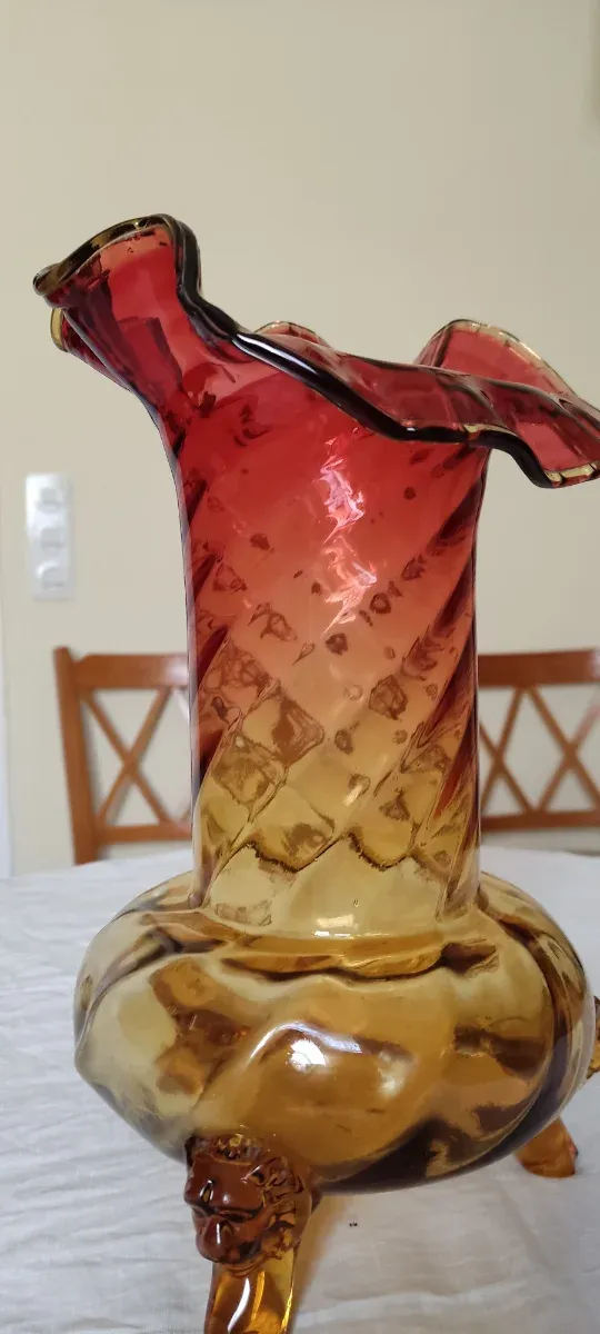 Florero Cristal Vintage Rojo y Amarillo