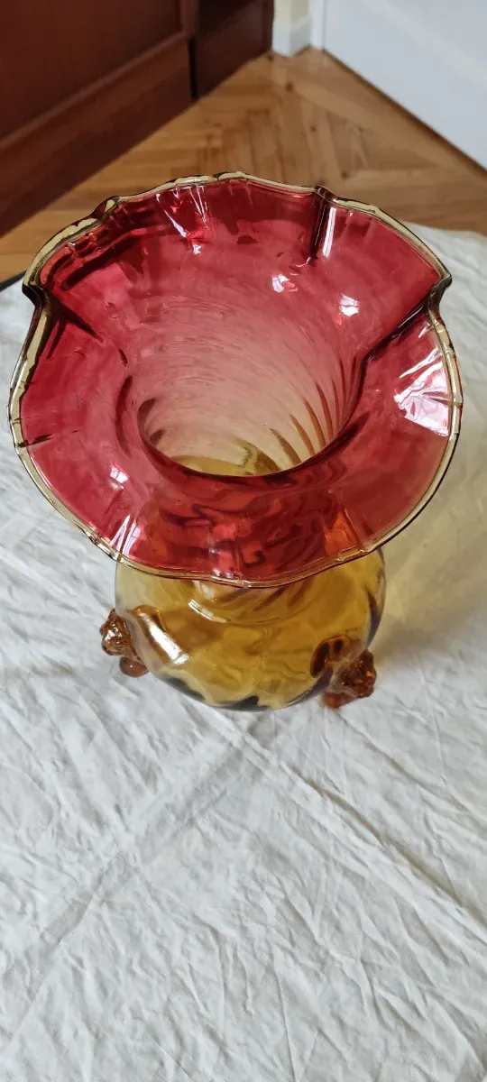 Florero Cristal Vintage Rojo y Amarillo