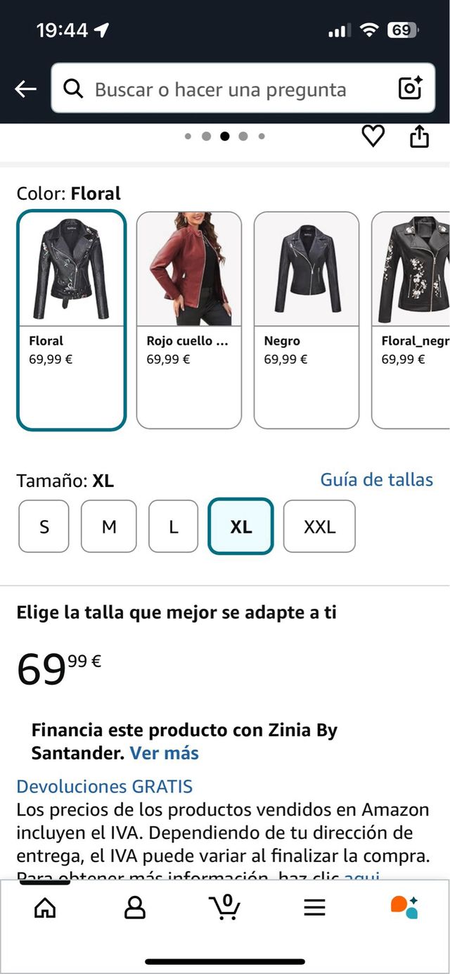 Chaqueta de cuero negra con bordado floral
