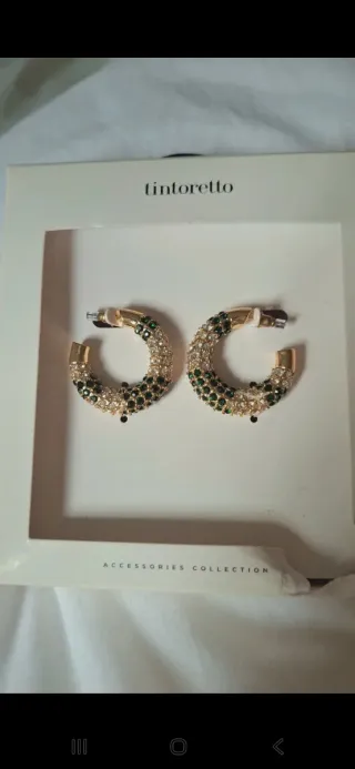 Pendientes Aro Dorados Tintoretto con Piedras Verd