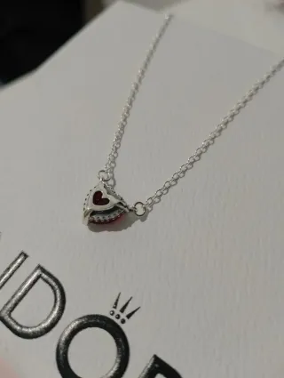 Collar Pandora Corazón Rojo y Plata