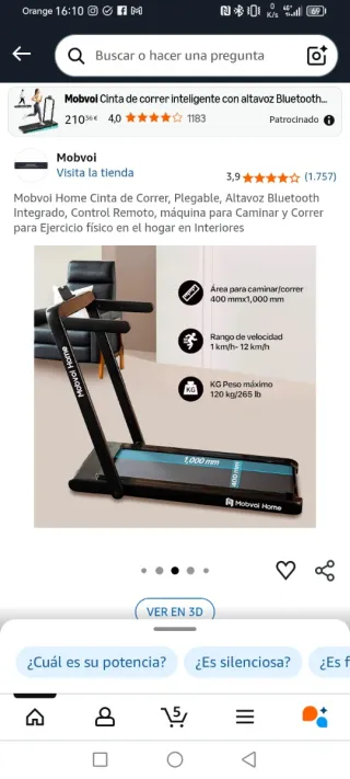 Cinta de correr plegable con mando