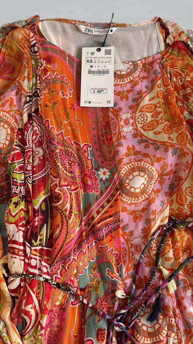 Vestido Zara Estampado Boho Talla XS