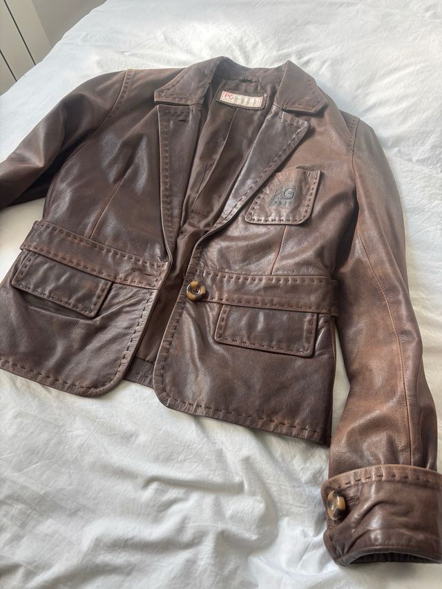 Chaqueta de cuero Purificación García marrón