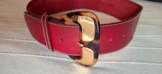 Cintura pelle rossa fibbia tartarugata cm 90