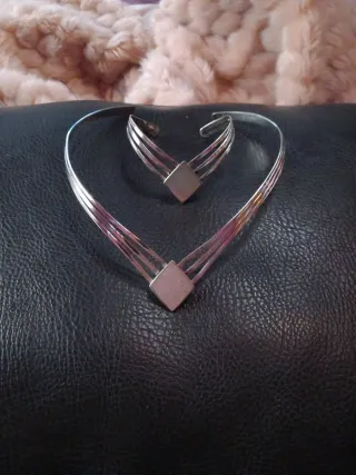 Conjunto Plata Collar y Pulsera Nácar