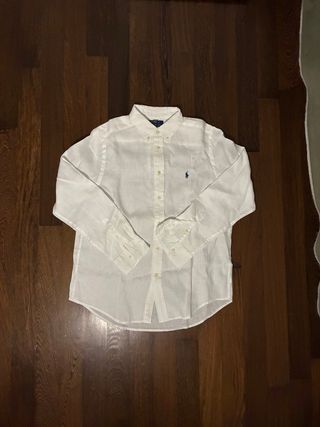 Camicia Polo Ralph Lauren Lino Bianca Tg. L